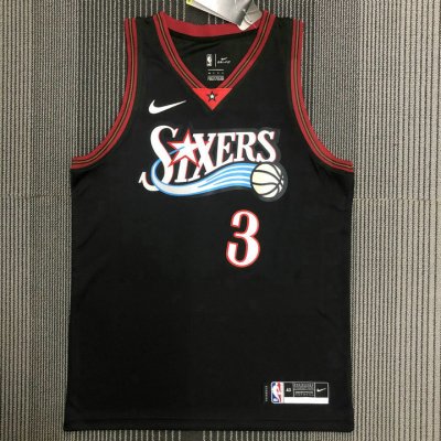 Maillot de Basket #3 Iversion 76ers retro Noir Imprimé